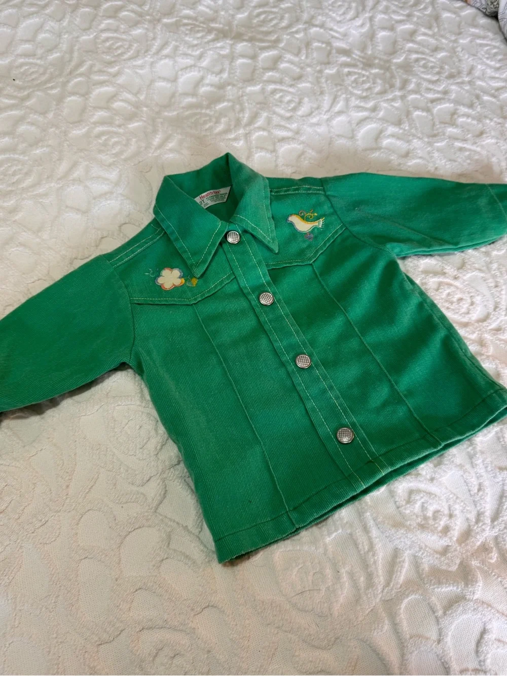 Vintage 1970s Health-tex 2T Green Embroidered Toddler Jacket USA